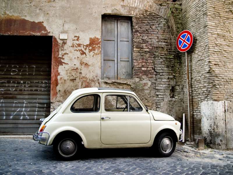 Vintage Ride By Fiat 500 In The Surroundings Of Rome